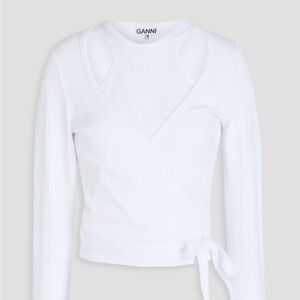 Ganni White Wrap Jersey Top